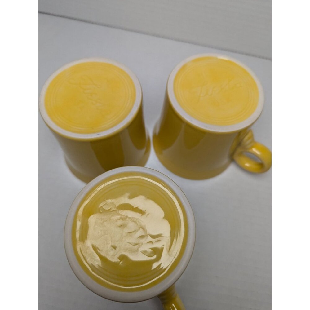 Fiesta Ware Yellow Tom & Jerry lot 3 Coffee Cup Ring handled Mug 3 1/2 in - Picture 9 of 10